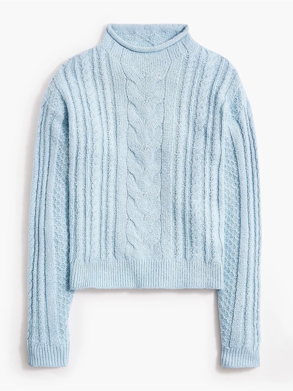 J. Crew Women’s Rollneck Cable Sweater, Light Blue, Size Small, 90s Sweater